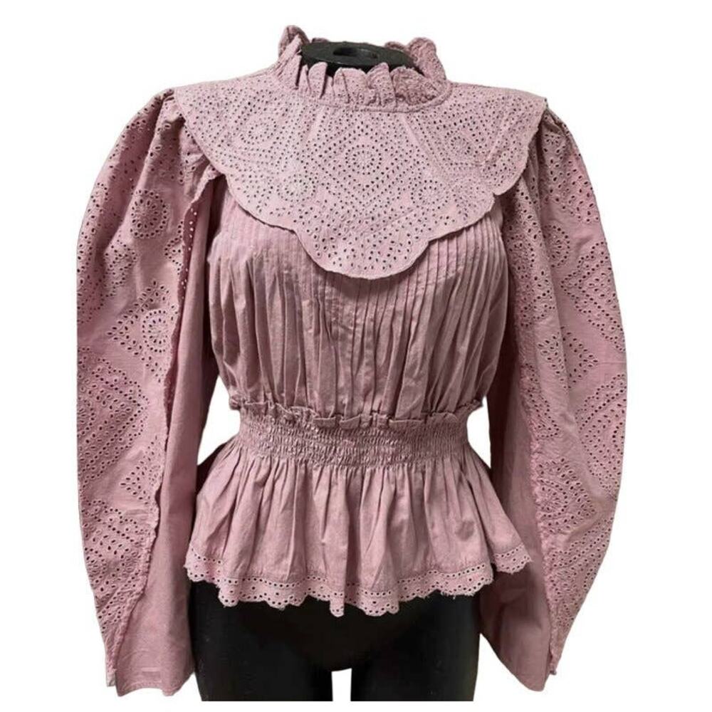 Sea Vienne Lilac Pink Long Sleeve Eyelet Open Back Top 6 S/M Medium NEW NWT
